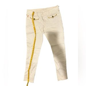 Robin’s Jeans Men’s Sz 29 Studded Gold white Designer Fashion Flap Button Wing